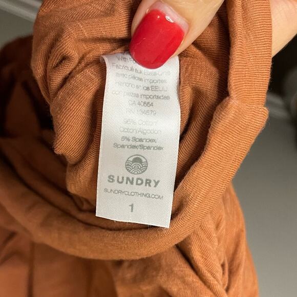 SUNDRY for ANTHROPOLOGIE Puff Sleeve Ruched Side Mini Dress Brown Clay sz. S - Picture 6 of 6